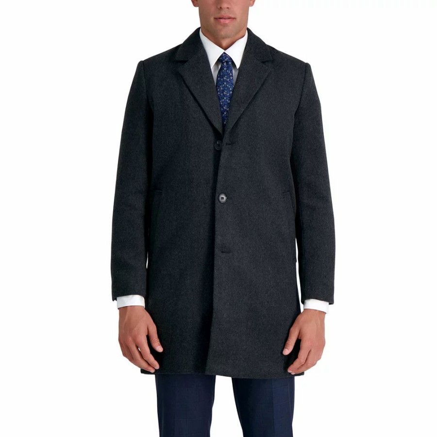 Outerwear * | Men'S Haggar Mid-Length Single Breasted Brushed Twill Topcoat