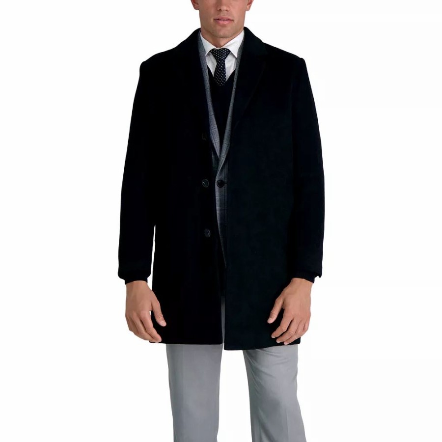 Outerwear * | Men'S Haggar Mid-Length Single Breasted Brushed Twill Topcoat