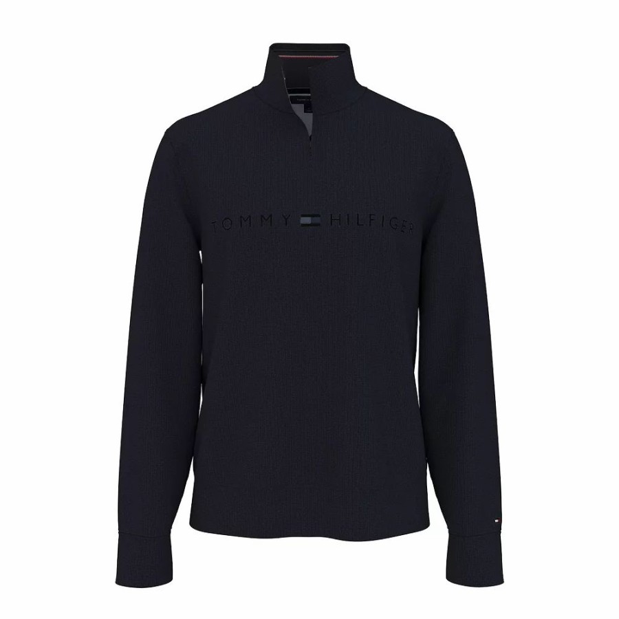 Tops * | Men'S Tommy Hilfiger Tonal Logo Quarter Zip Pullover