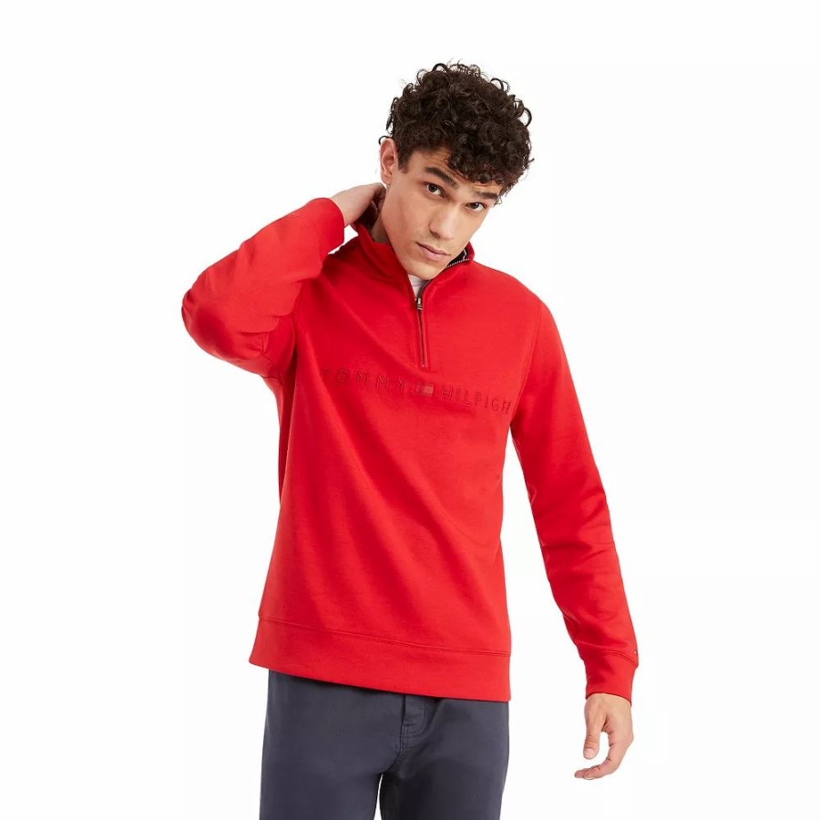 Tops * | Men'S Tommy Hilfiger Tonal Logo Quarter Zip Pullover