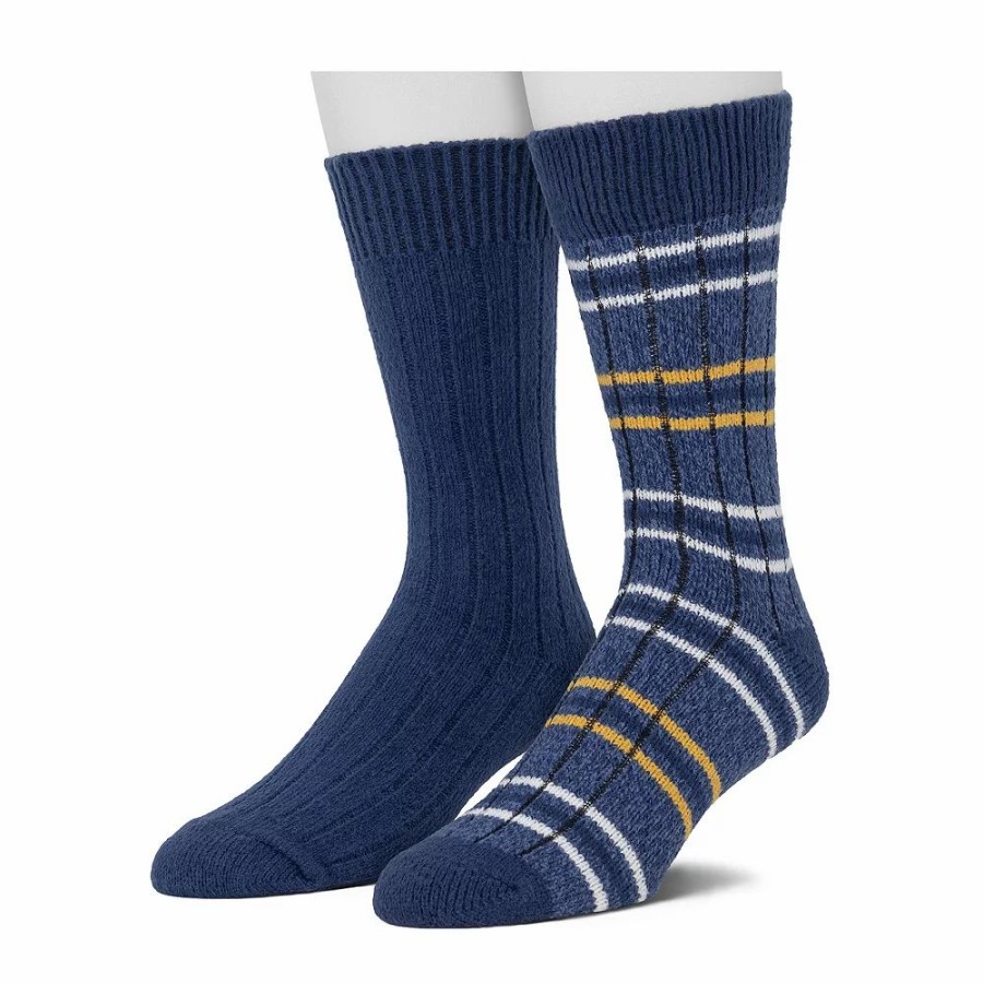 Socks & Hosiery * | Cuddl Duds Socks For Men 2-Pack Striped & Solid Ribbed Crew Socks