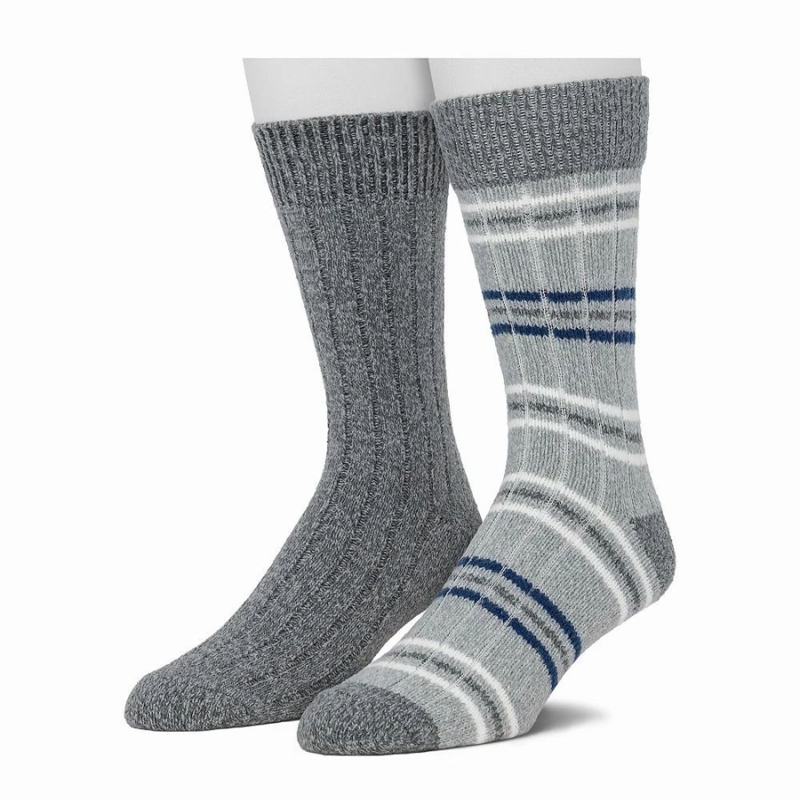 Socks & Hosiery * | Cuddl Duds Socks For Men 2-Pack Striped & Solid Ribbed Crew Socks