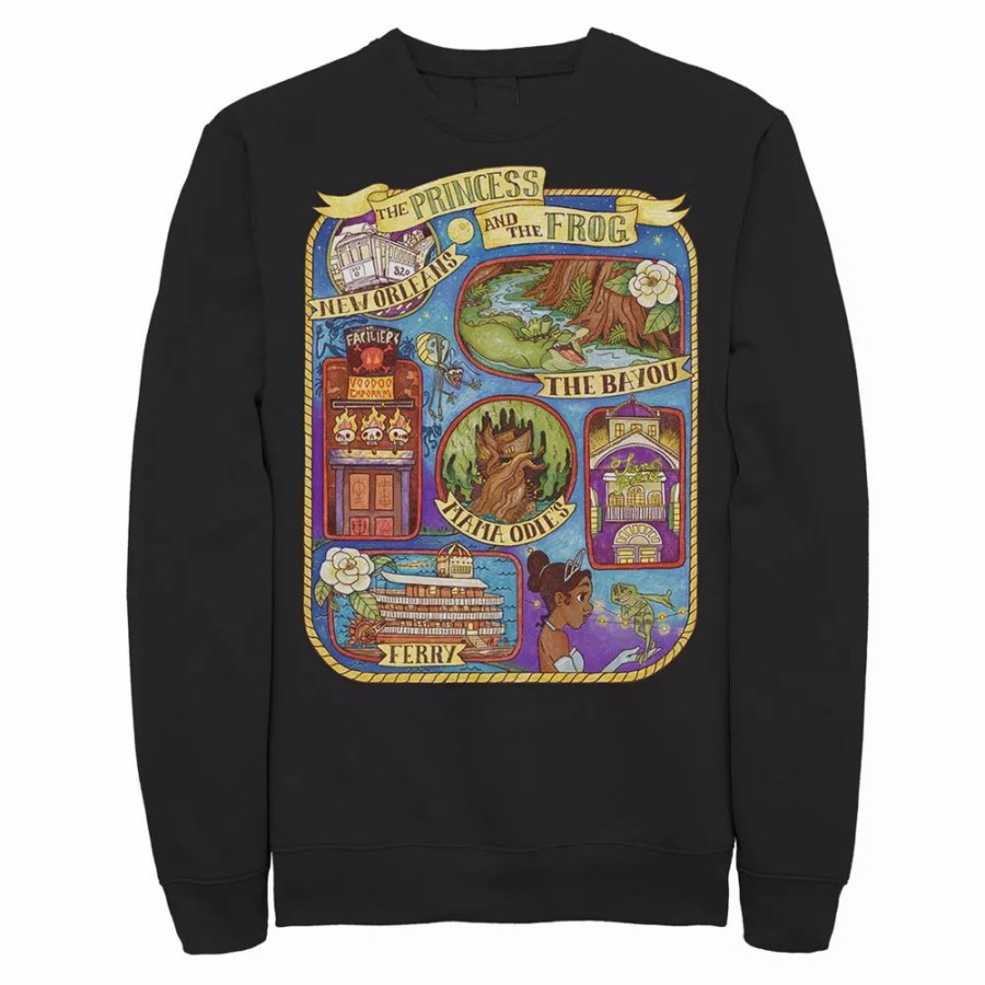 Tops * | Men'S Disney Princess And The Frog Group Shot Large Map Sweatshirt