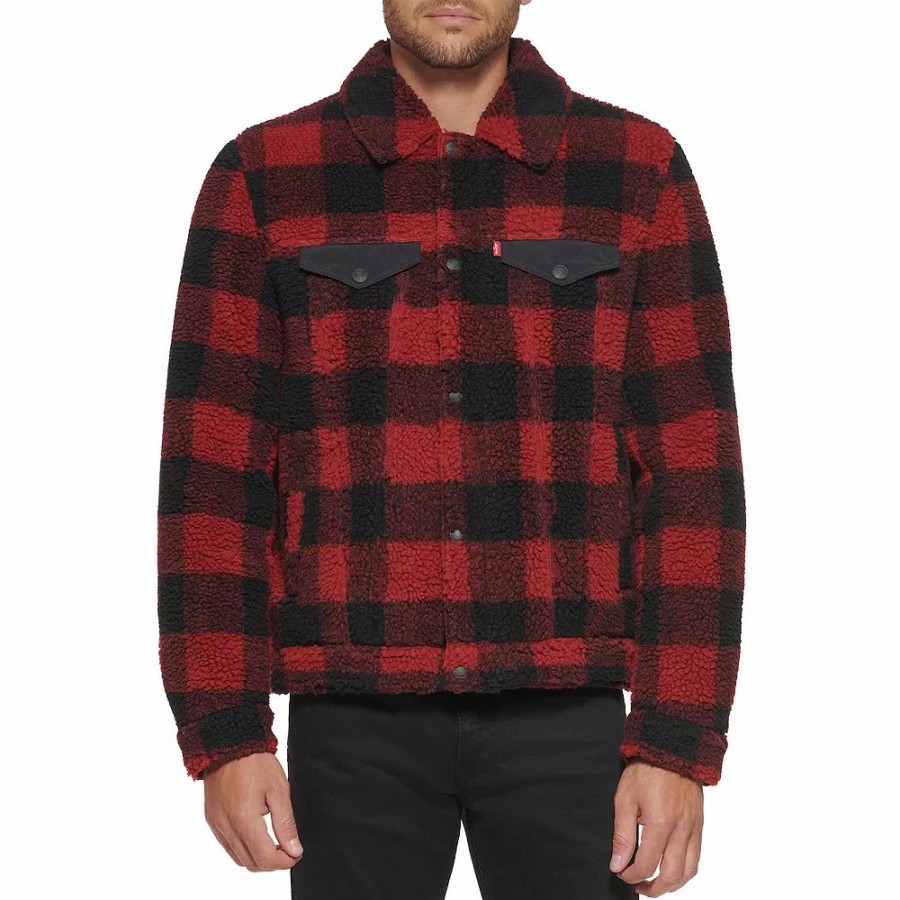 Outerwear * | Men'S Levi'S Sherpa Trucker Jacket Red Black