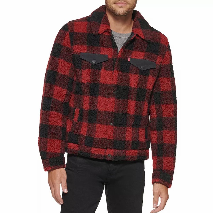 Outerwear * | Men'S Levi'S Sherpa Trucker Jacket Red Black