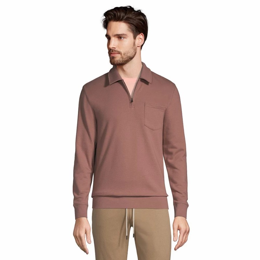 Tops * | Big & Tall Lands' End Serious Sweats French Terry Quarter-Zip Polo