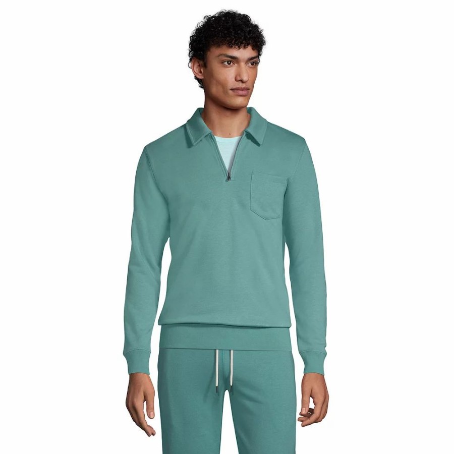 Tops * | Big & Tall Lands' End Serious Sweats French Terry Quarter-Zip Polo