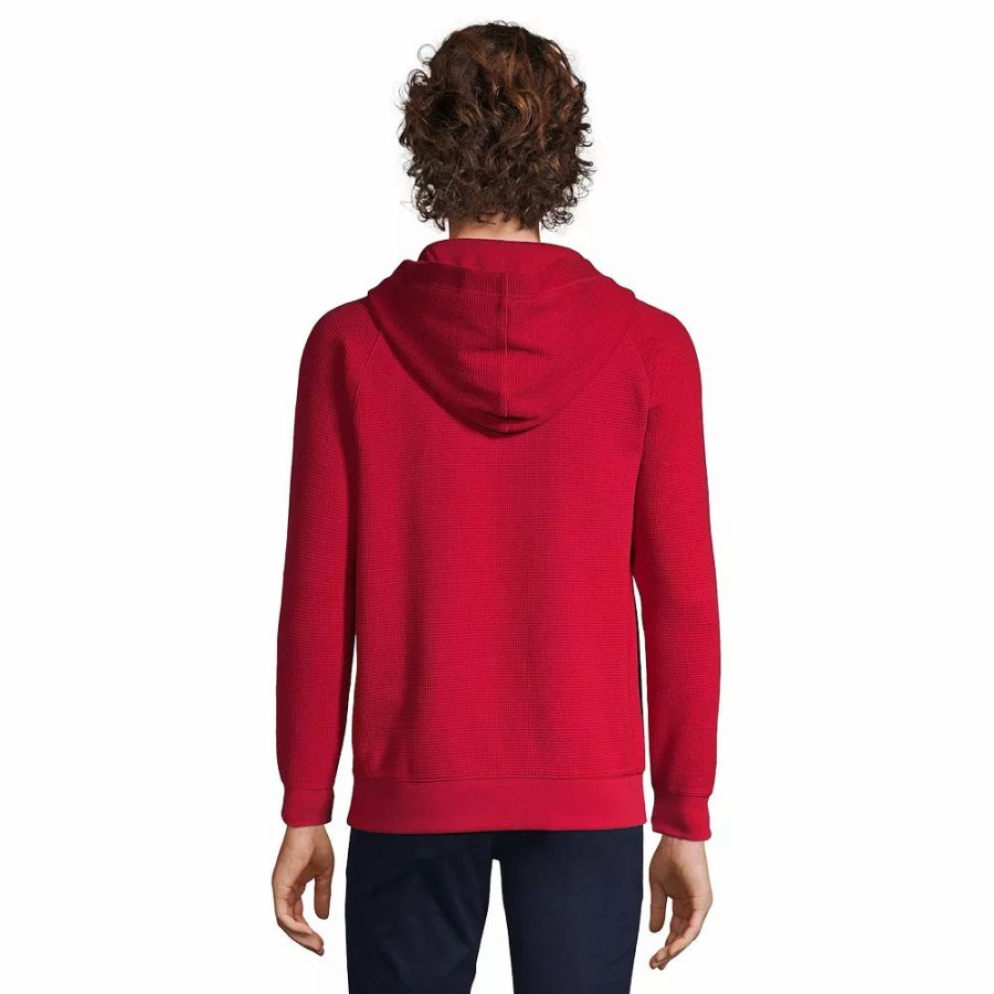 Tops * | Big & Tall Lands' End Waffle Henley Hoodie Rich Red