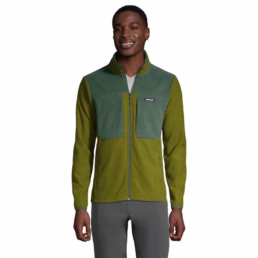 Outerwear * | Big & Tall Lands' End Colorblock Grid Fleece Jacket