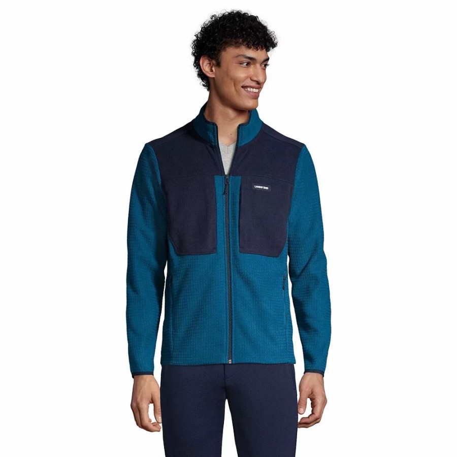 Outerwear * | Big & Tall Lands' End Colorblock Grid Fleece Jacket