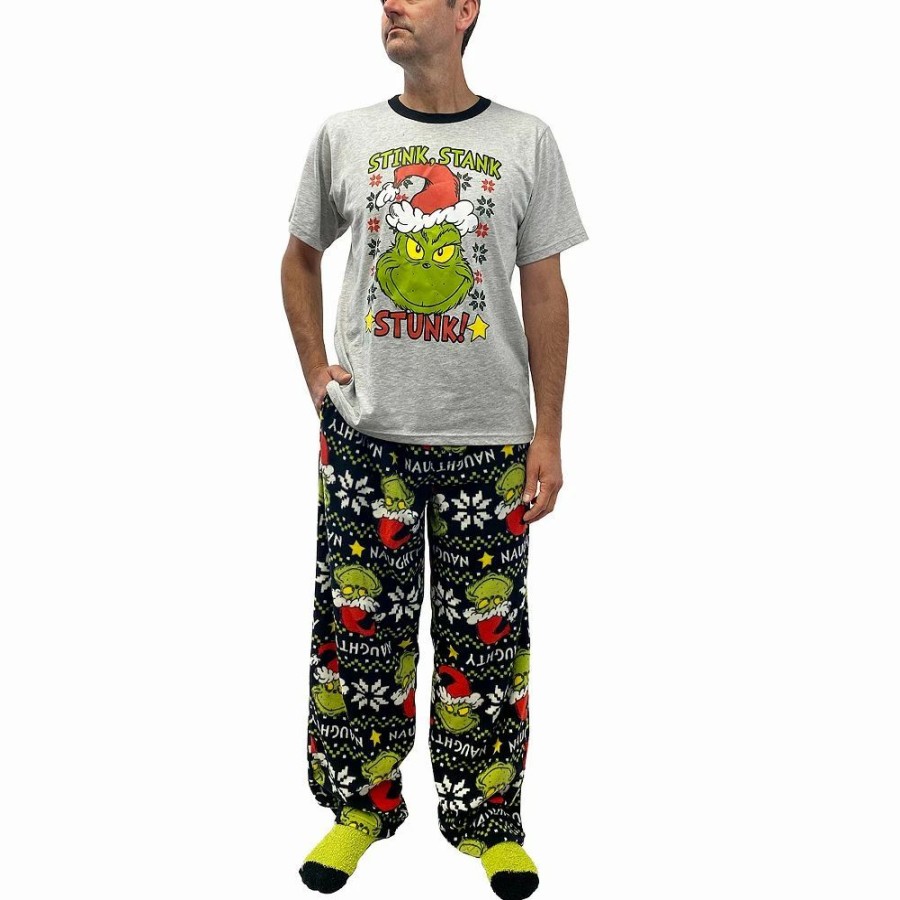 Sleepwear * | Men'S The Grinch Stink Stank Stunk Pajama & Socks Set