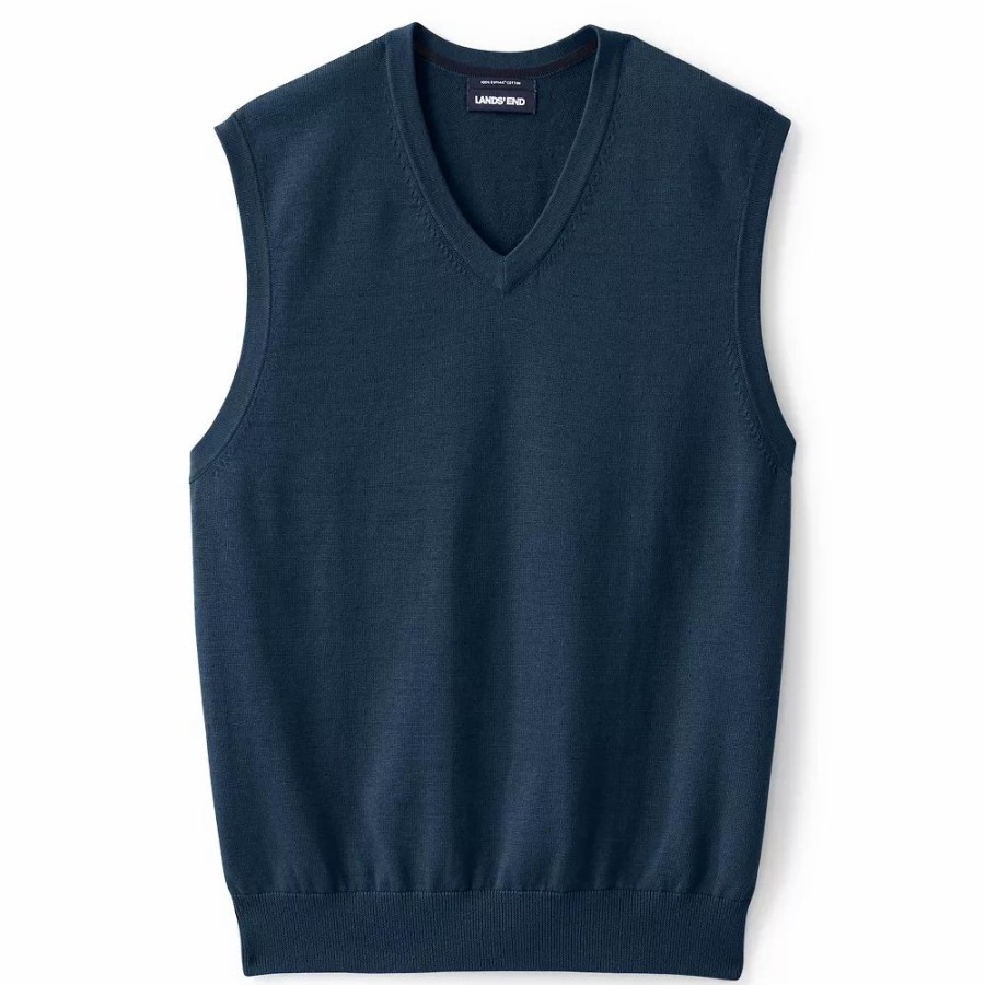 Tops * | Men'S Lands' End Fine-Gauge Supima Cotton Sweater Vest