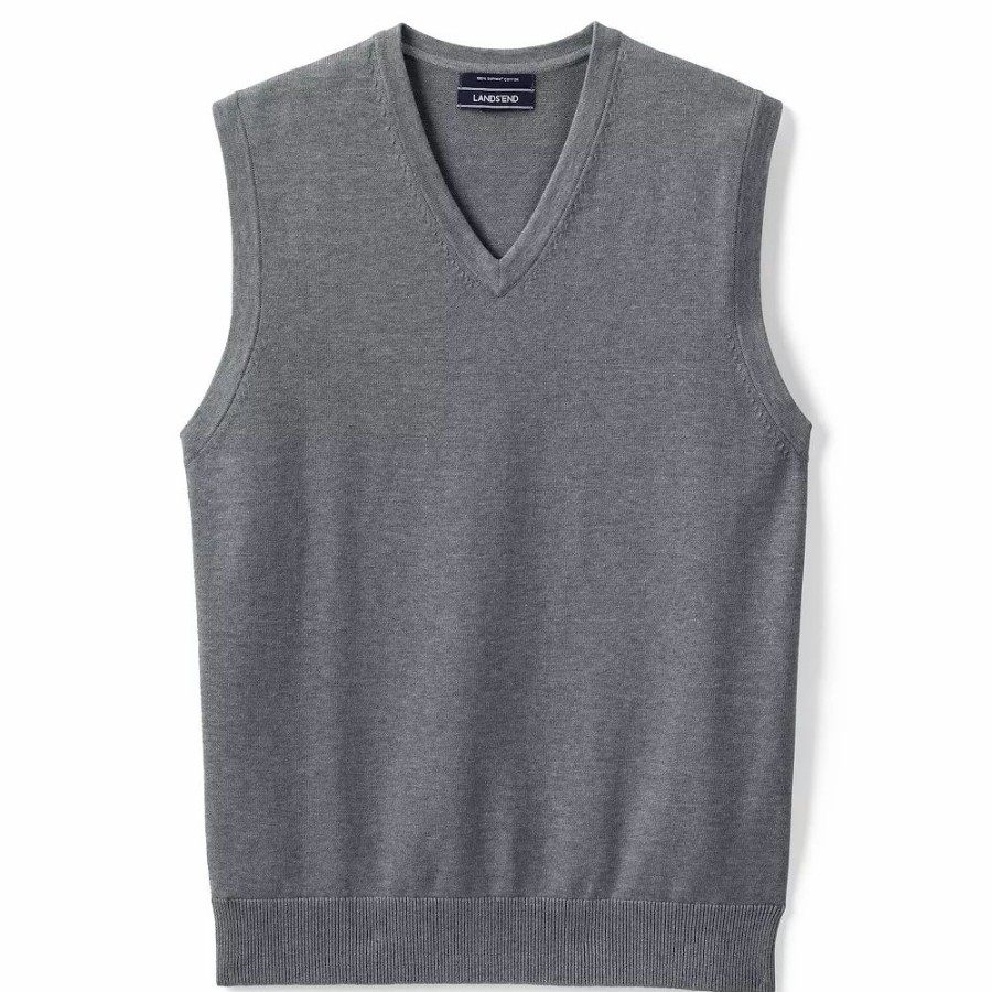 Tops * | Men'S Lands' End Fine-Gauge Supima Cotton Sweater Vest