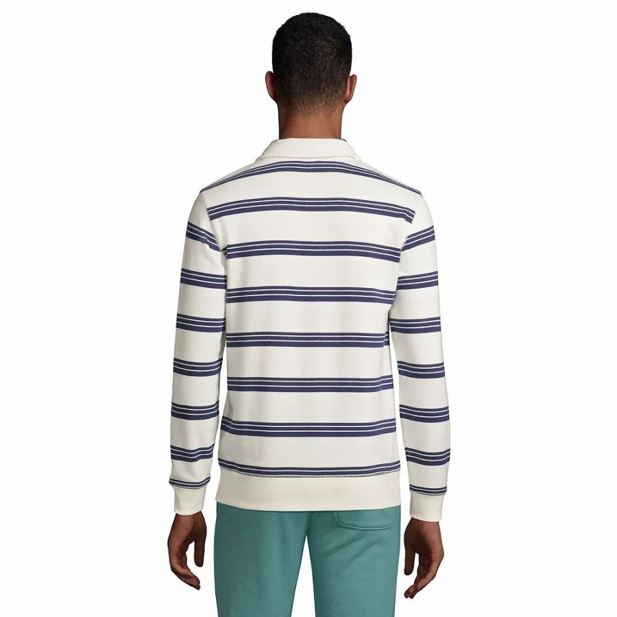 Tops * | Big & Tall Lands' End Serious Sweats Striped French Terry Quarter-Zip Polo