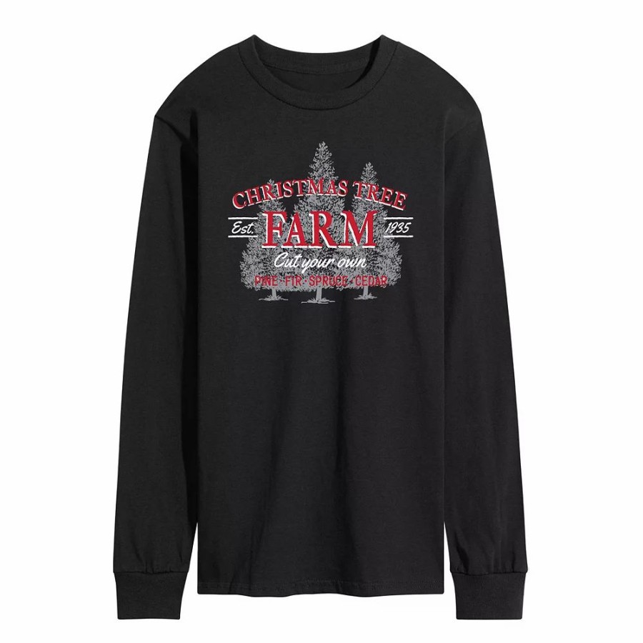 Tops * | Men'S Christmas Farm Sign Long Sleeve Tee