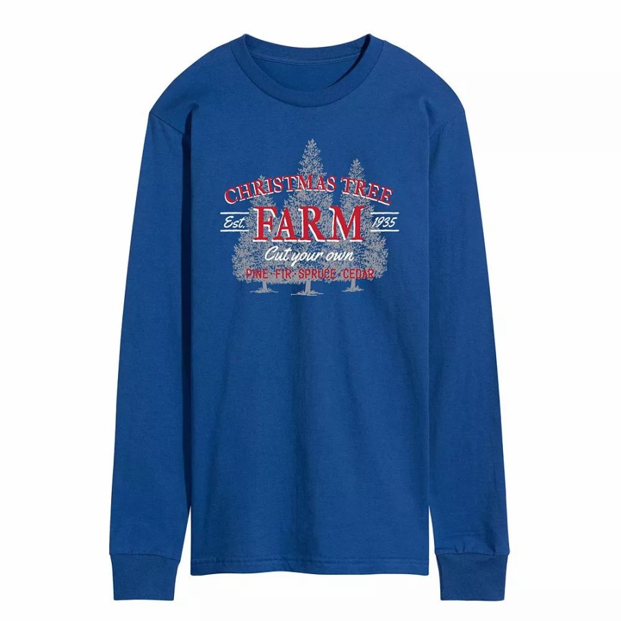 Tops * | Men'S Christmas Farm Sign Long Sleeve Tee