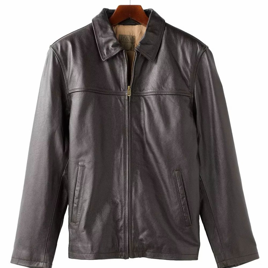 Outerwear * | Men'S R And O Open-Bottom Leather Bomber Jacket Brown