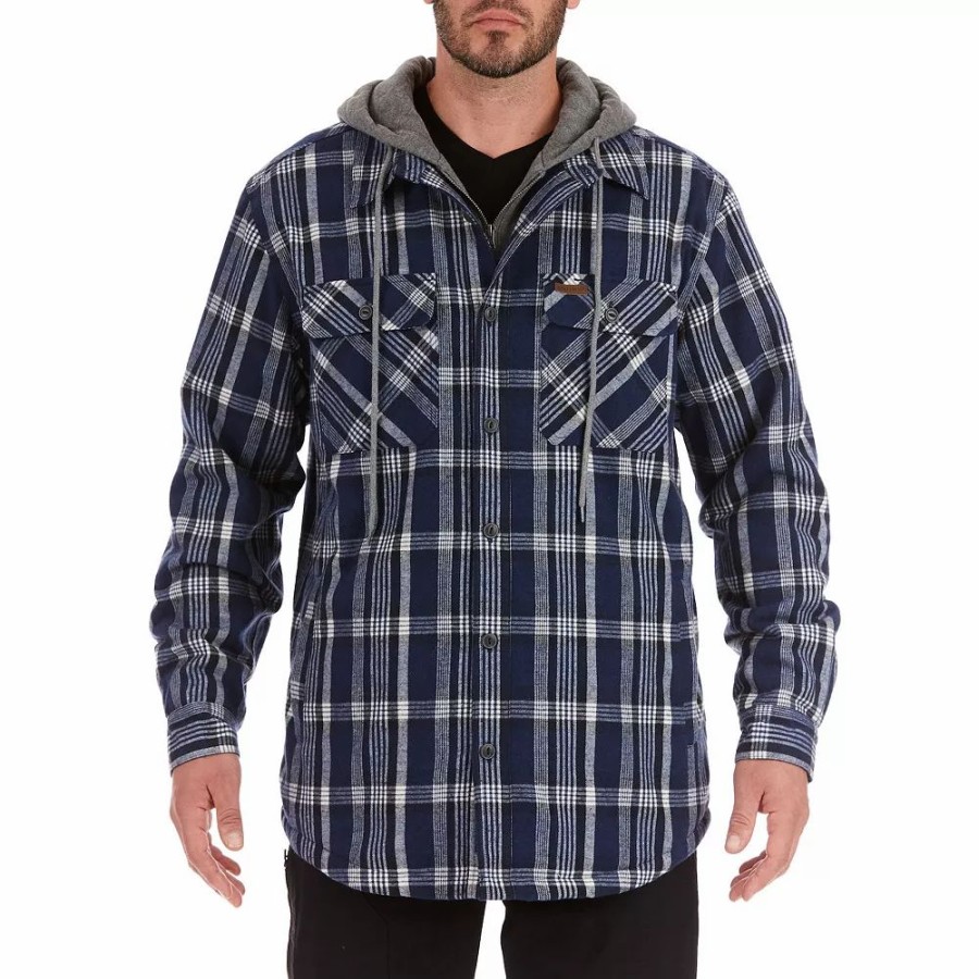 Outerwear * | Men'S Smith'S Workwear Sherpa-Lined Hooded Flannel Shirt Jacket