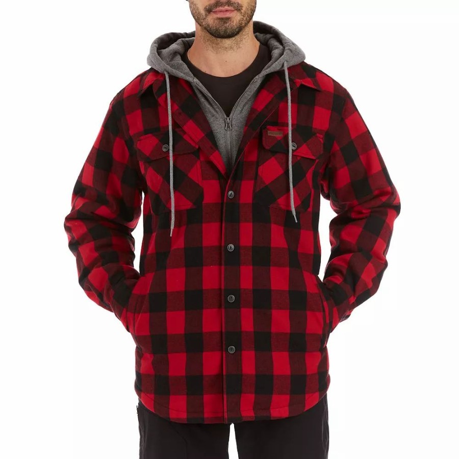 Outerwear * | Men'S Smith'S Workwear Sherpa-Lined Hooded Flannel Shirt Jacket