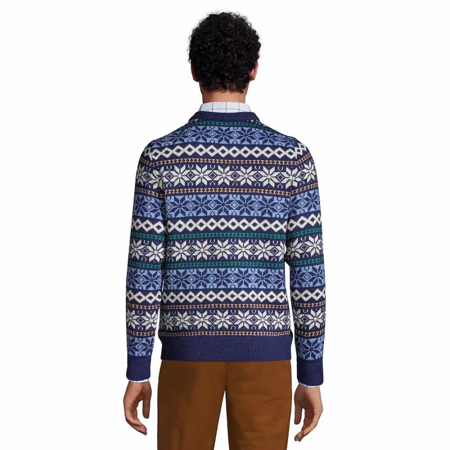 Tops * | Men'S Lands' End Lighthouse Snowflake Sweater