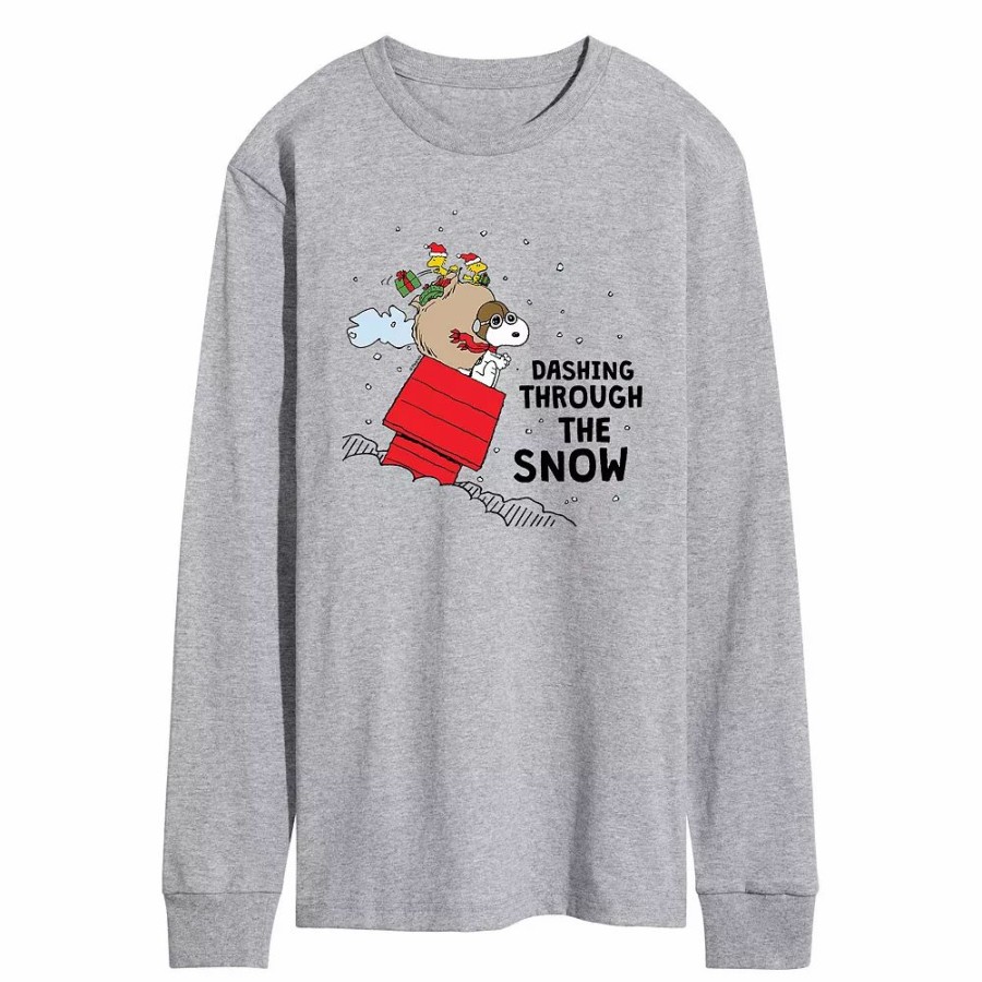 Tops * | Men'S Peanuts Dashing Through The Snow Long Sleeve Tee