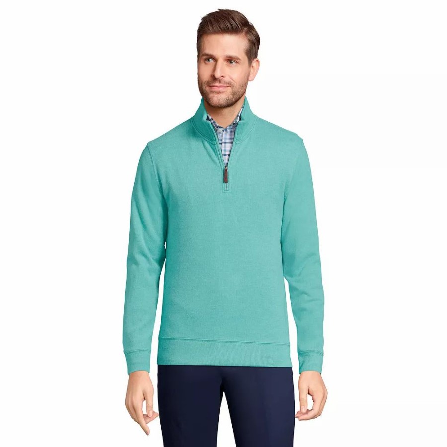 Tops * | Men'S Lands' End Bedford Regular-Fit Ribbed Quarter-Zip Pullover Sweater