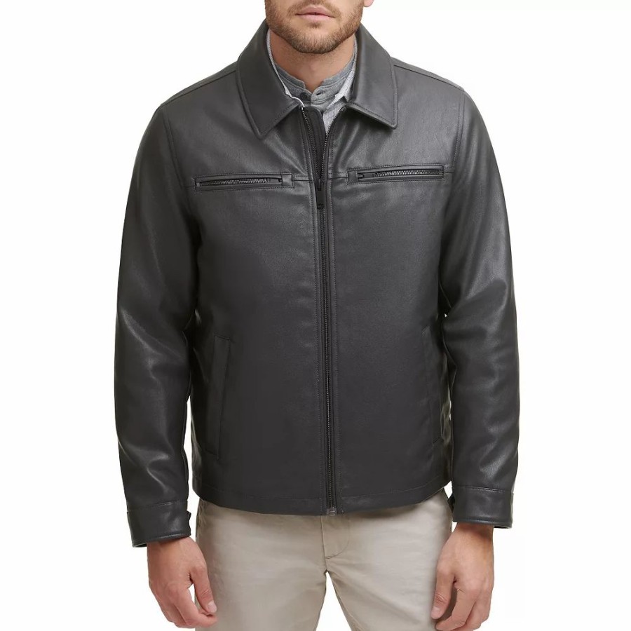 Outerwear * | Men'S Dockers Faux Leather Jacket Gray