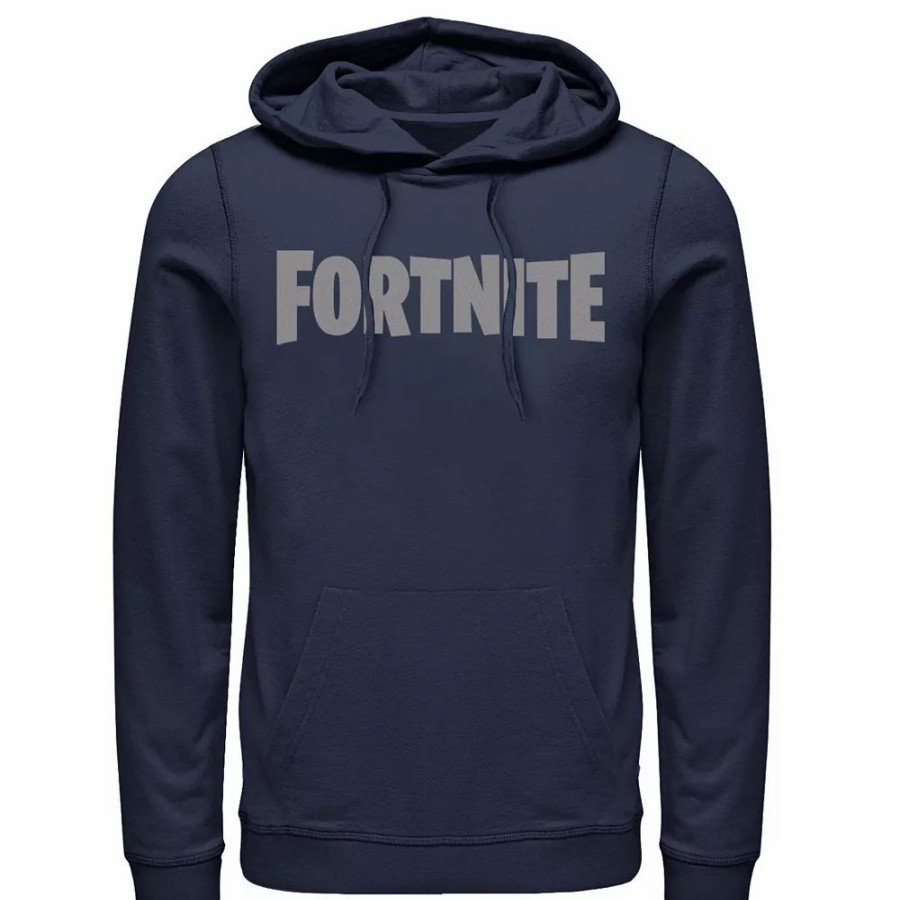 Tops * | Men'S Fortnite Greyscale Simple Logo Hoodie