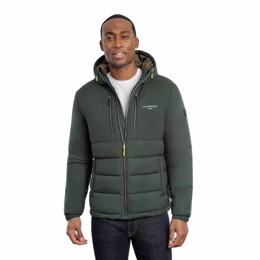 Outerwear * | Men'S London Fog Flex Stretch Hooded Puffer Coat