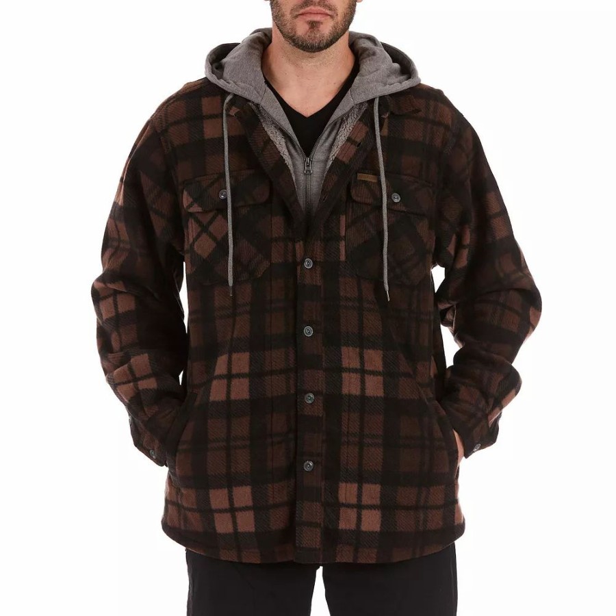 Outerwear * | Men'S Smith'S Workwear Plaid Sherpa-Lined Microfleece Hooded Shirt Jacket