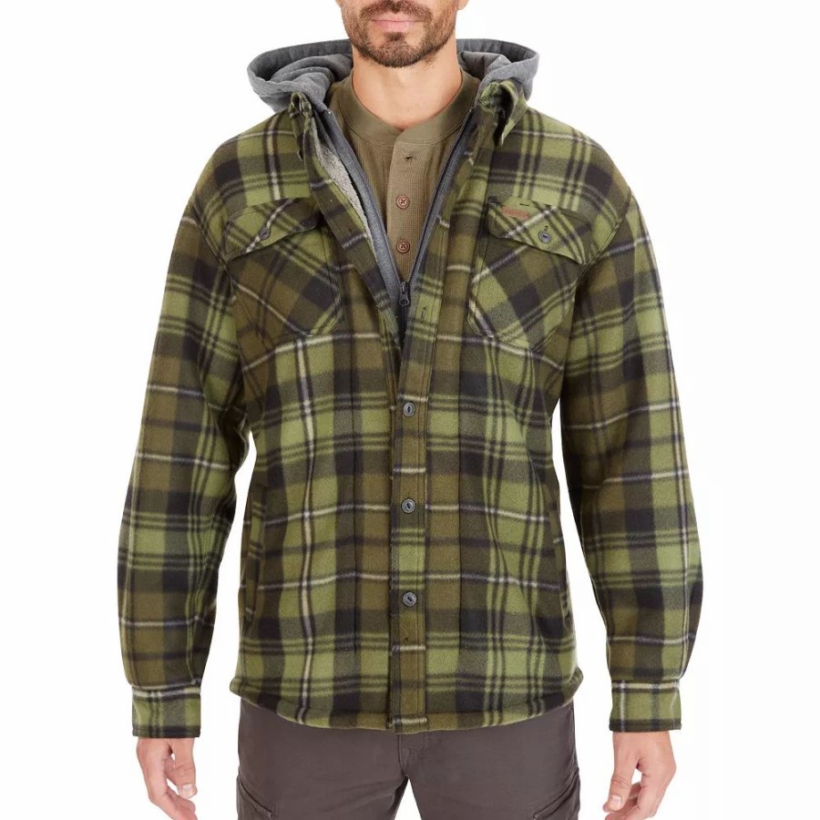 Outerwear * | Men'S Smith'S Workwear Plaid Sherpa-Lined Microfleece Hooded Shirt Jacket