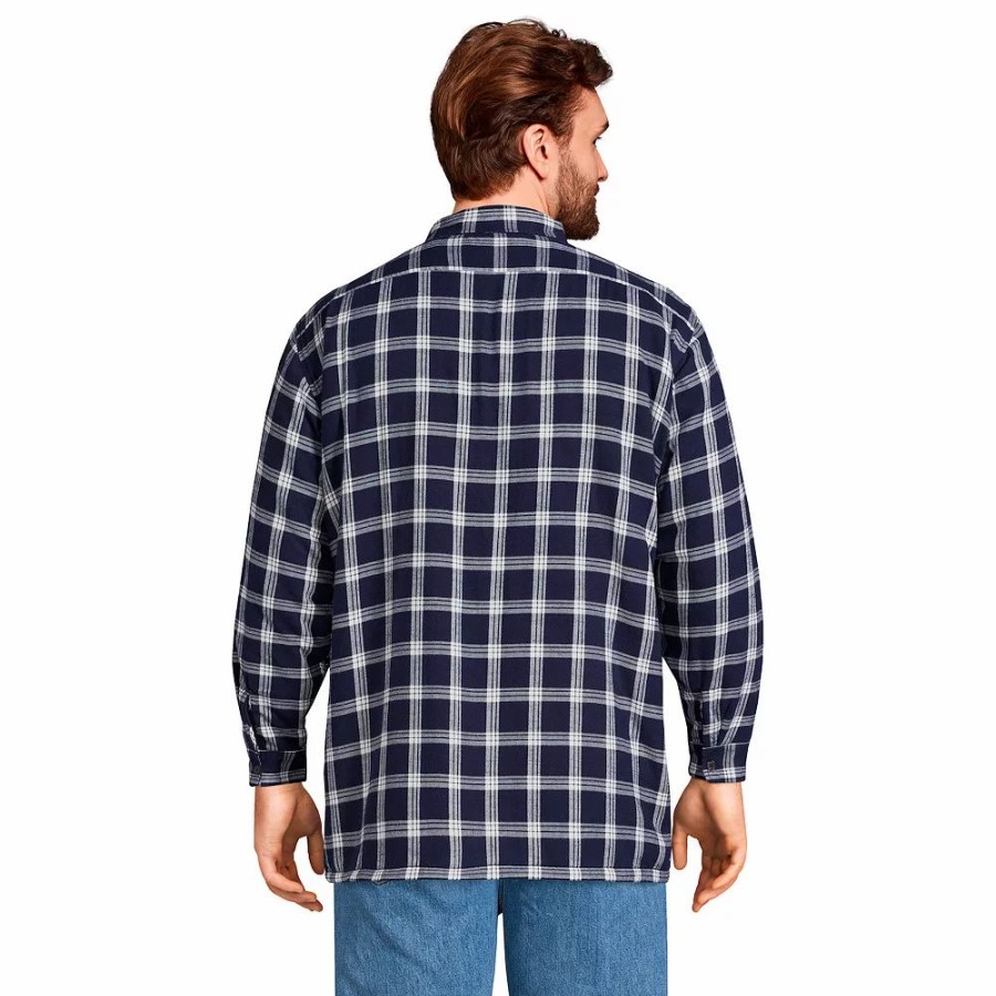 Outerwear * | Big & Tall Lands' End Flannel Sherpa-Lined Shirt Jacket Navy Ivory Plaid