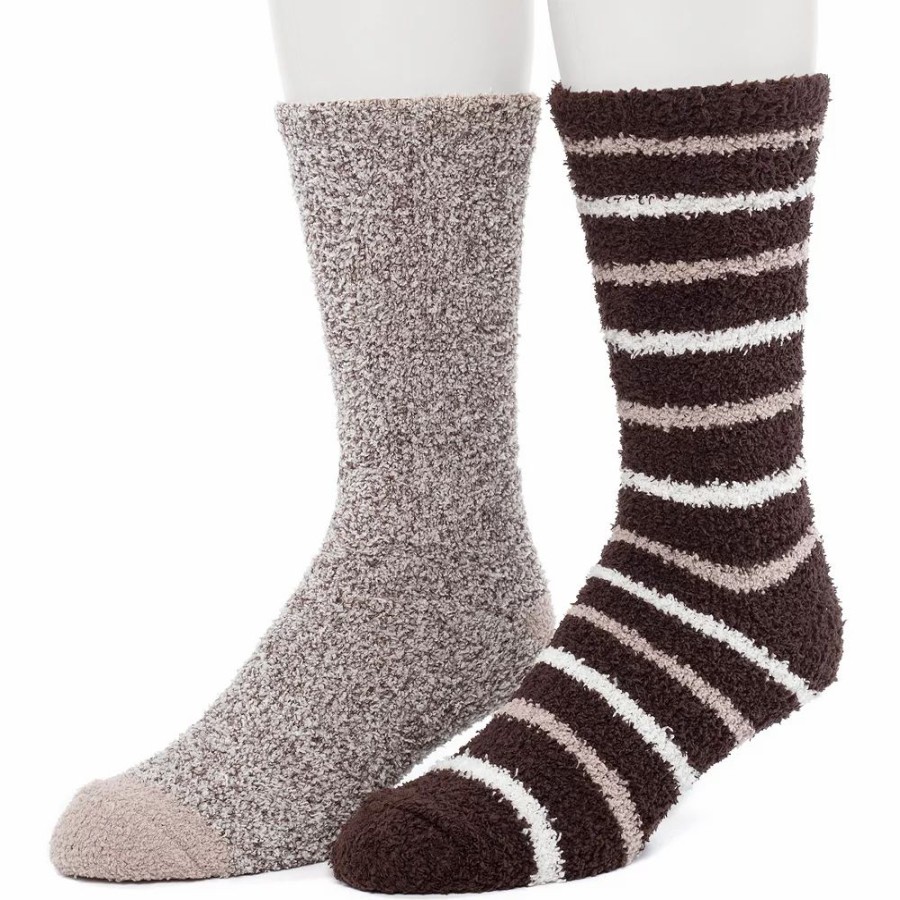 Socks & Hosiery * | Men'S Climatesmart By Cuddl Duds 2-Pack Skinny Stripe Cozy Crew Socks Java