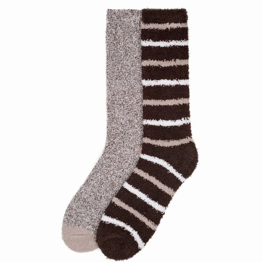 Socks & Hosiery * | Men'S Climatesmart By Cuddl Duds 2-Pack Skinny Stripe Cozy Crew Socks Java