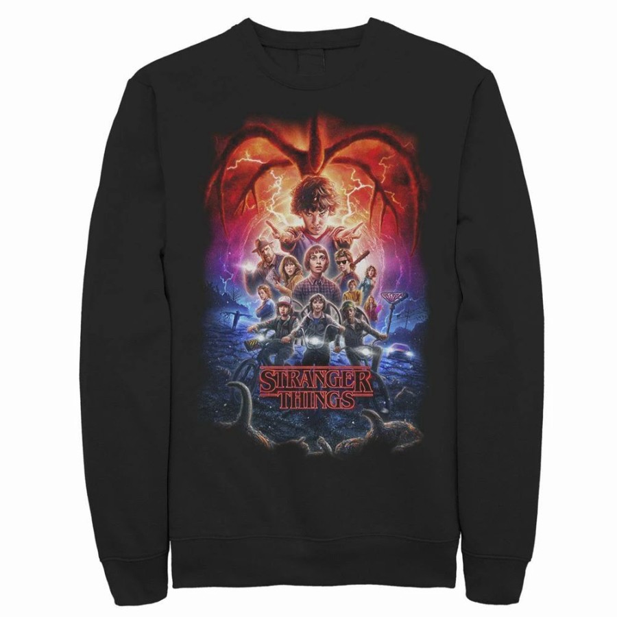 Tops * | Men'S Netflix Stranger Things Group Shot Poster Fade Sweatshirt