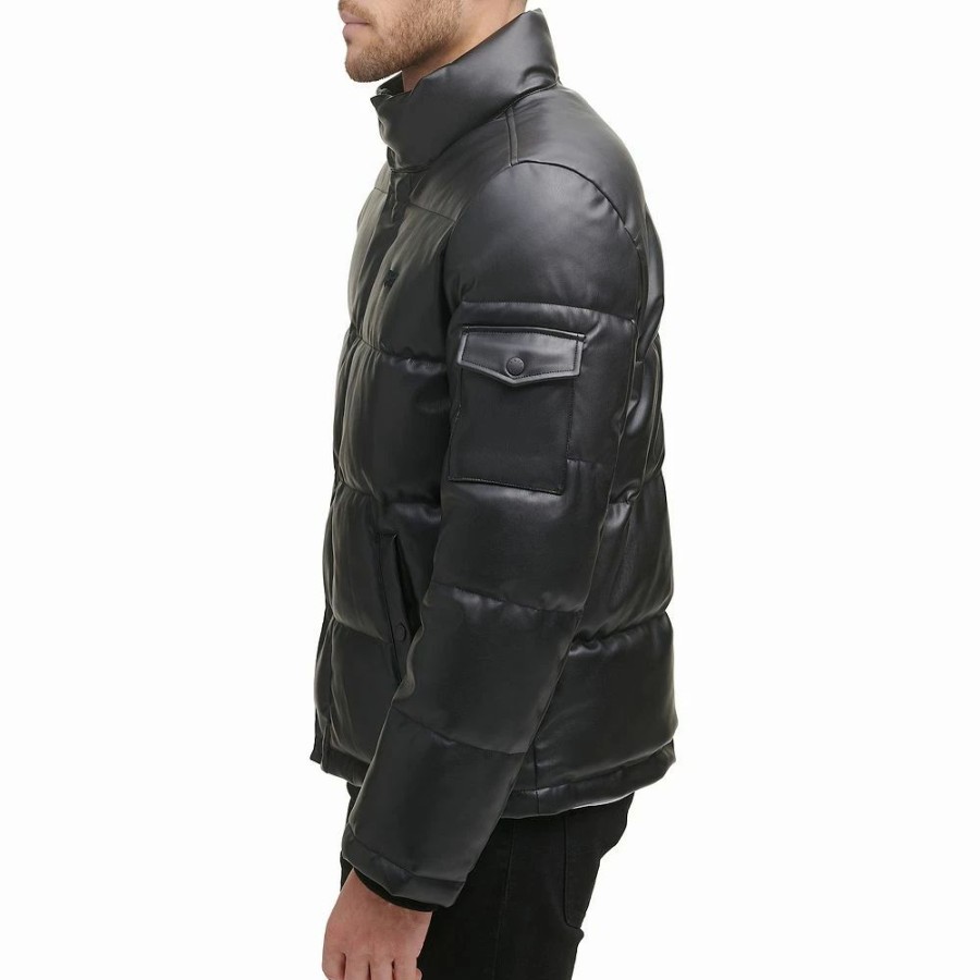 Outerwear * | Men'S Levi'S Faux-Leather Fashion Puffer Jacket Black