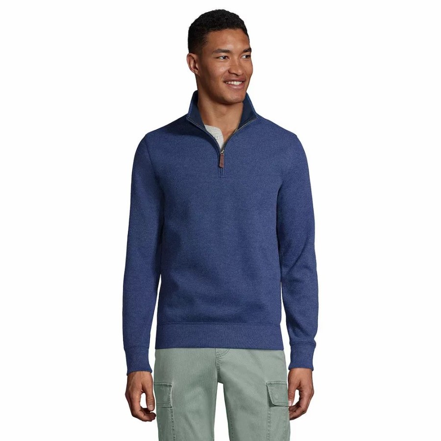 Tops * | Big & Tall Lands' End Bedford Ribbed Quarter-Zip Sweater Medium Denim Heather