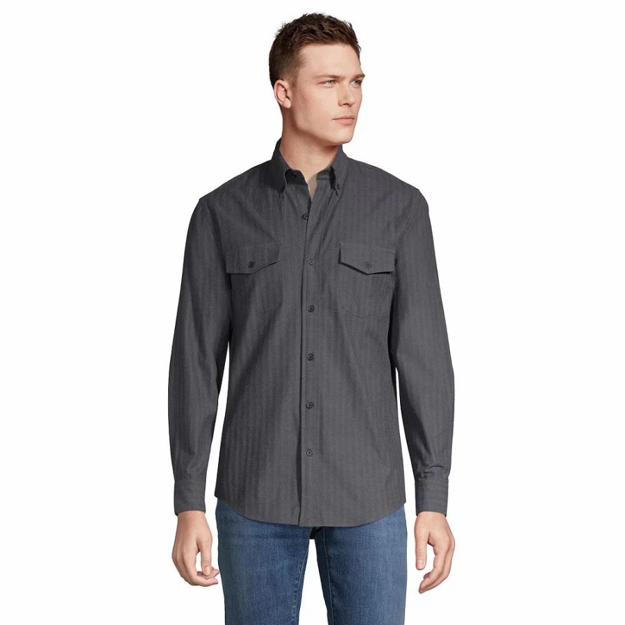 Tops * | Men'S Lands' End Traditional-Fit Comfort-First Lightweight Plaid Flannel Button-Down Shirt