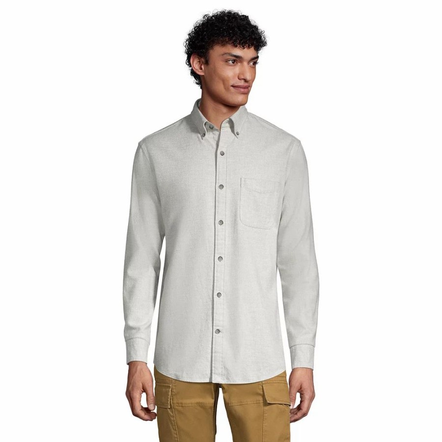 Tops * | Big & Tall Lands' End Traditional-Fit Flagship Flannel Button-Down Shirt Gray Heather