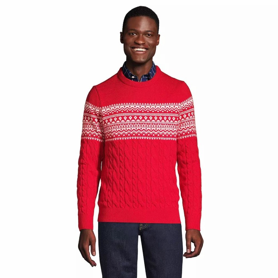 Tops * | Men'S Lands' End Lighthouse Fair Isle Cable-Knit Sweater