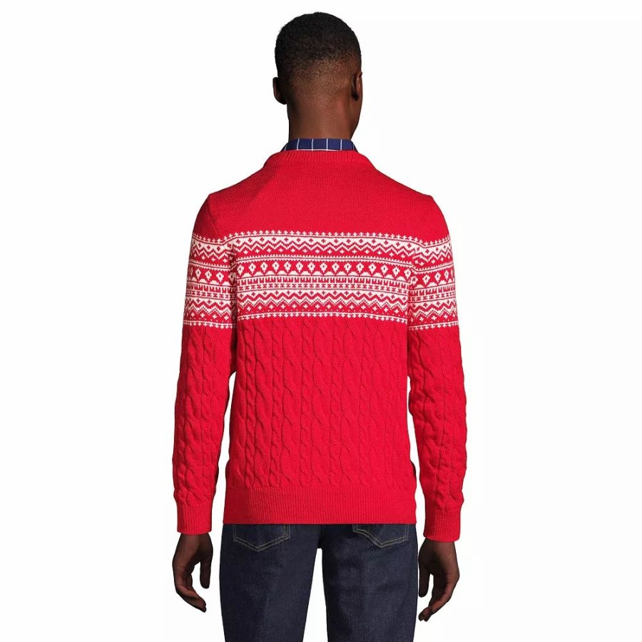 Tops * | Men'S Lands' End Lighthouse Fair Isle Cable-Knit Sweater