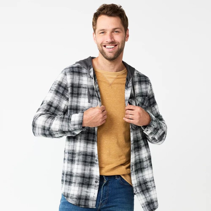 Tops * | Men'S Sonoma Goods For Life Hooded Flannel Button-Down Shirt