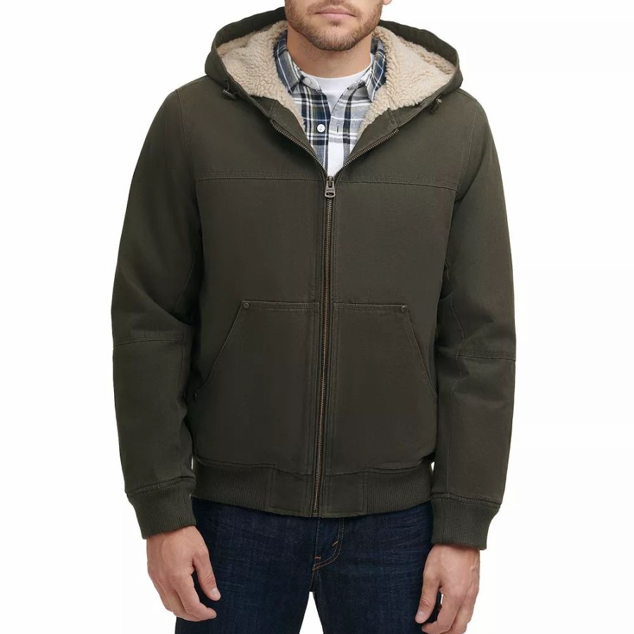 Outerwear * | Men'S Levi'S Canvas Workwear Sherpa-Lined Hooded Bomber Olive