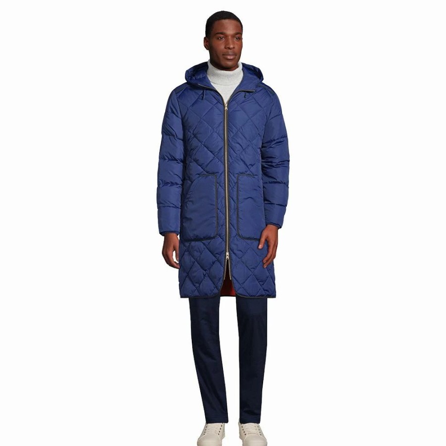 Outerwear * | Men'S Lands' End Insulated Quilted Primaloft Thermoplume Coat Deep Sea Navy