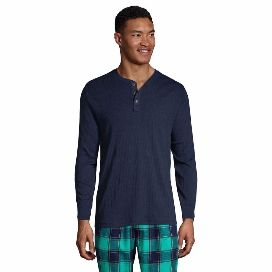 Sleepwear * | Big & Tall Lands' End Knit Ribbed Pajama Henley