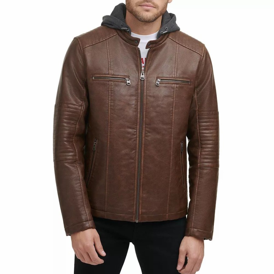 Outerwear * | Men'S Levi'S Faux-Leather Hooded Racer Jacket