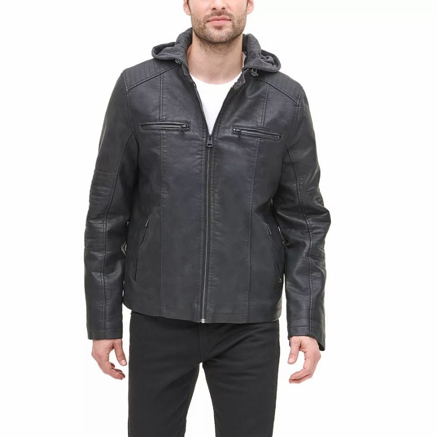 Outerwear * | Men'S Levi'S Faux-Leather Hooded Racer Jacket