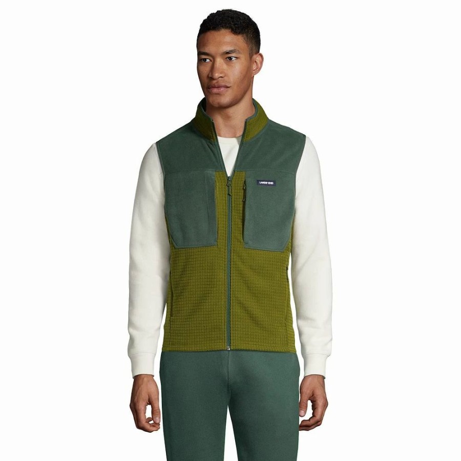 Outerwear * | Big & Tall Lands' End Colorblock Grid Fleece Vest