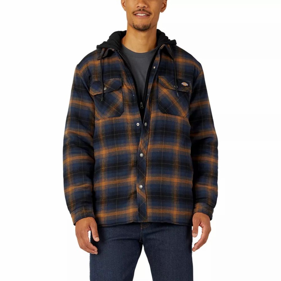 Outerwear * | Men'S Dickies Fleece Hooded Flannel Shirt Jacket With Hydroshield