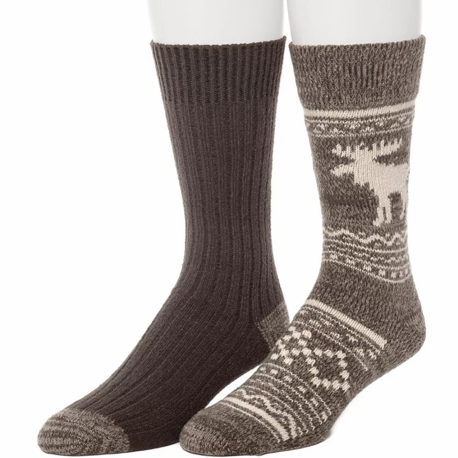 Socks & Hosiery * | Men'S Climatesmart By Cuddl Duds 2-Pack Moose Stripe Crew Socks